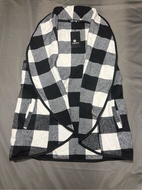 YACUN Women's Plaid Long Vest Open
Front Pockets Black White Gray M
Sleeveless